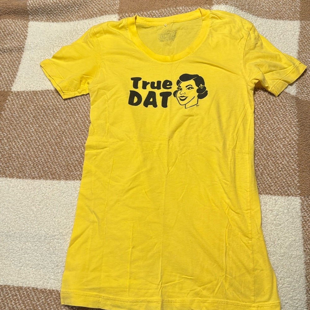 Fleurty girl yellow “True dat” fitted t-shirt